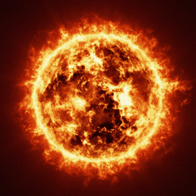 A Sun That Is Surrounded By Flames On A Dark Red Background GIF