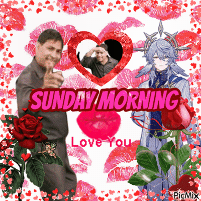 A Sunday Morning Greeting Card With A Man Pointing At The Camera GIF