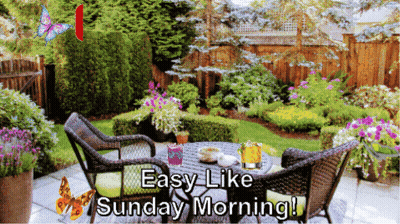 A Sunday Morning Greeting Card With A Table And Chairs GIF