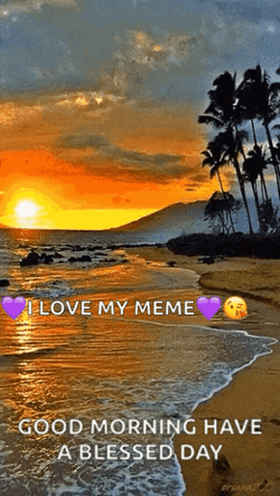 A Sunset On A Beach With The Words " Good Morning Have A Blessed Day " Below It GIF