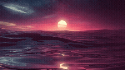 A Sunset Over A Body Of Water With A Full Moon In The Background GIF