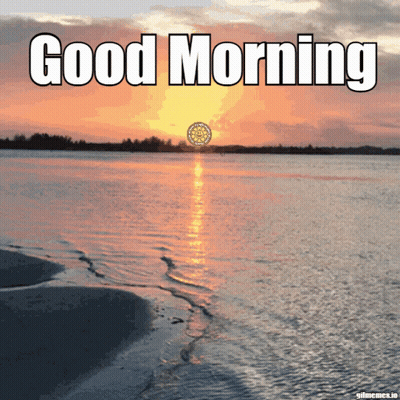 A Sunset Over A Body Of Water With The Words " Good Morning " Above It GIF