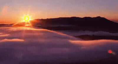 A Sunset Over A Mountain With A Bitcoin Symbol In The Foreground . GIF