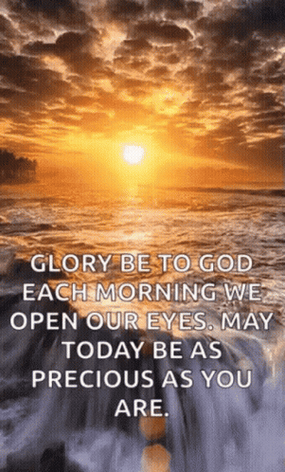 A Sunset Over The Ocean With A Quote That Says Glory Be To God GIF