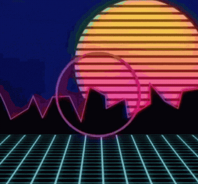 A Sunset With Mountains In The Background And A Neon Grid In The Foreground GIF