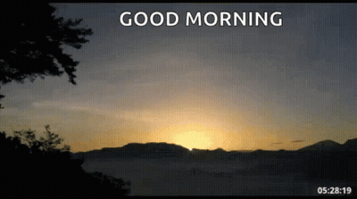A Sunset With The Words `` Good Morning '' Written In The Sky GIF
