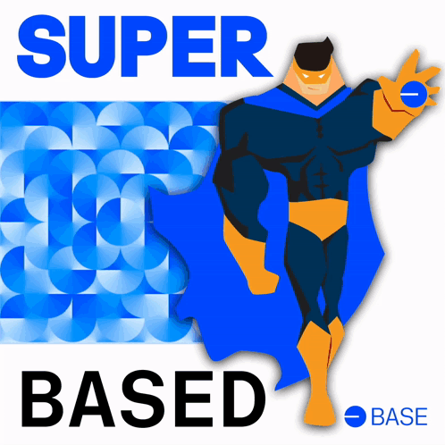 Super Based Logo With Superhero Holding Blue Ball GIF