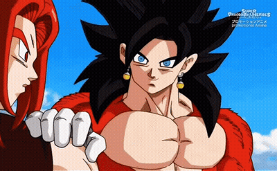 A Super Dragon Ball Heroes Advertisement Shows A Red And Black Character GIF