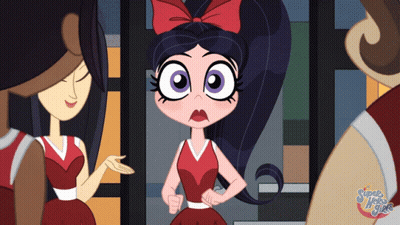 A Super Hero Girls Cartoon Shows A Girl With A Red Bow On Her Head GIF