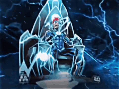 A Superhero Is Sitting On A Throne With Lightning Coming Out Of It . GIF