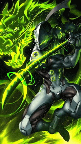 A Superhero With A Sword And A Dragon On His Back GIF