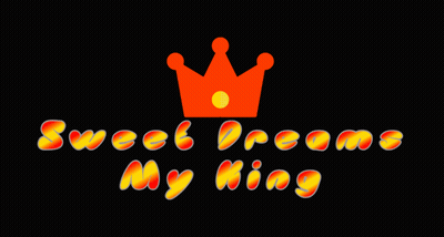A Sweet Dreams My King Logo With An Orange Crown On A Black Background GIF