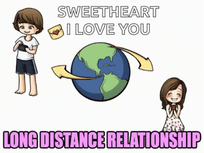 A Sweetheart I Love You Long Distance Relationship Poster With A Boy And A Girl GIF