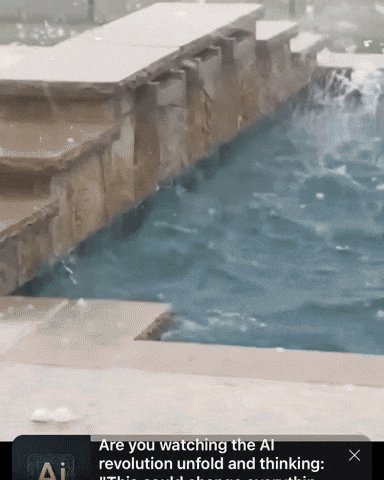 A Swimming Pool With The Words " Are You Watching The Ai Revolution Unfold And Thinking " At The Bottom GIF