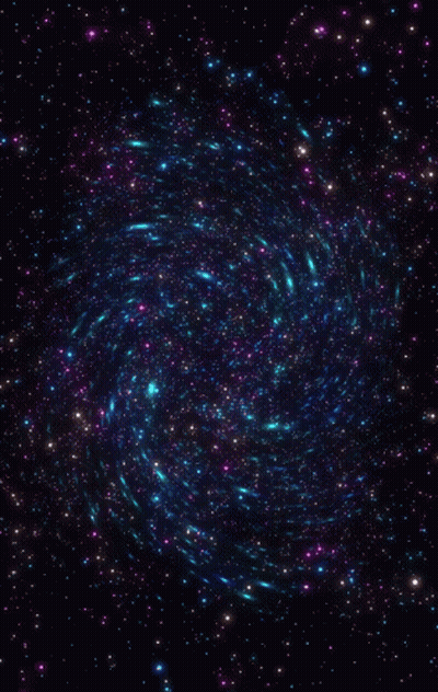 A Swirl Of Blue And Purple Stars In A Dark Space GIF
