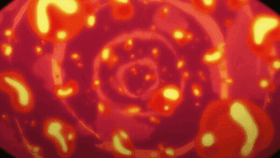A Swirl Of Red And Yellow Bubbles On A Red Background GIF