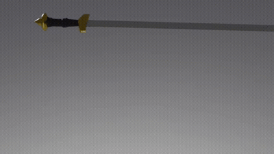 A Sword With A Gold Handle Is Laying On A Gray Surface GIF