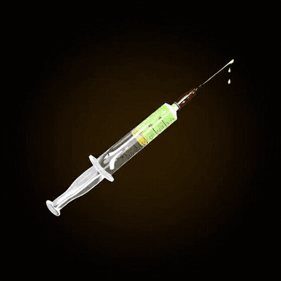 A Syringe With A Drop Of Green Liquid On It GIF