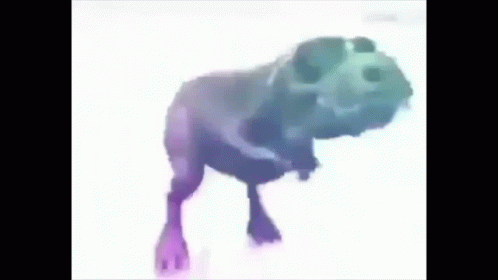 A T-Rex Dinosaur Is Running On A White Background . GIF