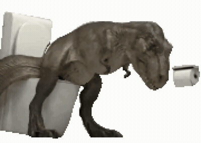 A T-Rex Is Sitting On A Toilet Next To A Roll Of Toilet Paper . GIF