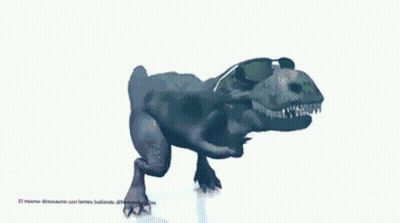 A T-Rex Wearing Sunglasses With The Words El Mismo Dinosaurio On The Bottom GIF