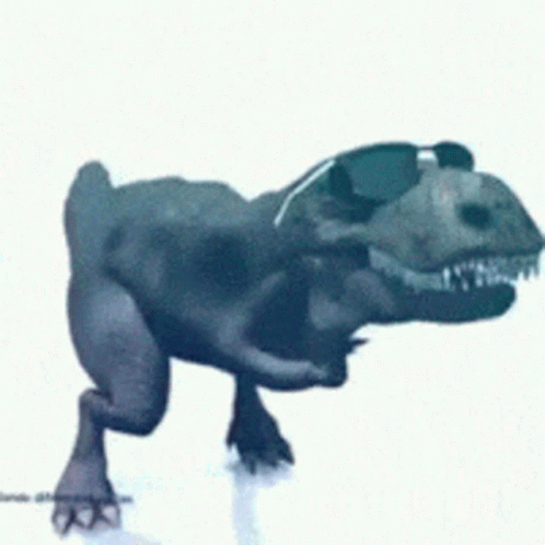 A T-Rex With A Large Mouth And Teeth Is Standing On A White Background GIF