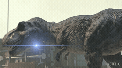 A T-Rex With A Netflix Logo On The Bottom Right GIF