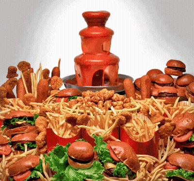 A Table Full Of Hamburgers French Fries And Chicken Nuggets GIF