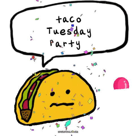 A Taco With A Face And Balloons Says Taco Tuesday Party Sticker