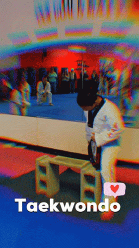 A Taekwondo Poster With A Person Sitting On A Block GIF