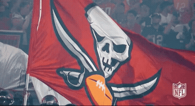 A Tampa Bay Buccaneers Flag With A Skull And Crossbones On It GIF