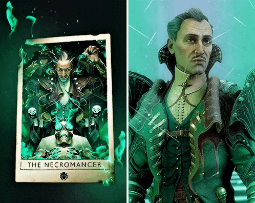 A Tarot Card That Says The Necromancer Is Next To A Picture Of A Man GIF