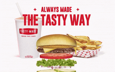 A Tasty Way Advertisement Shows A Hamburger And Fries GIF