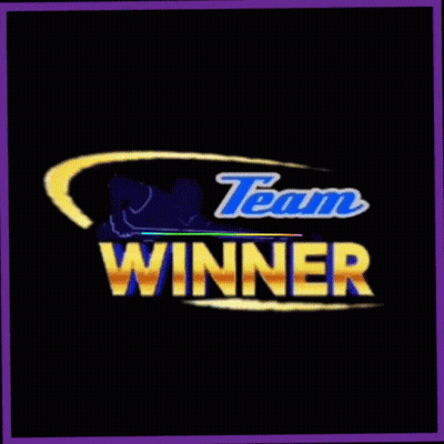 A Team Winner Logo With A Pink Border On A Black Background GIF