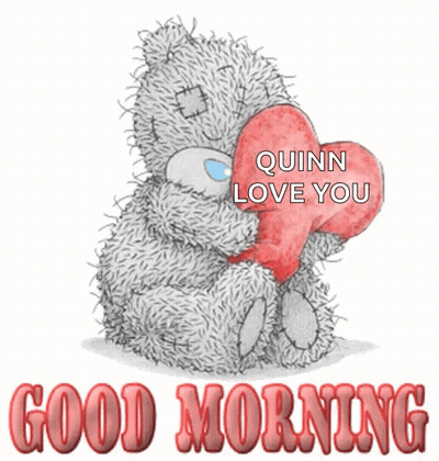 A Teddy Bear Holding A Heart That Says Quinn Love You On It GIF