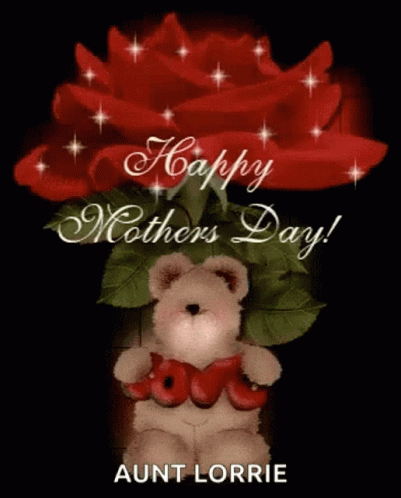 A Teddy Bear Holding A Red Rose With The Words Happy Mothers Day GIF