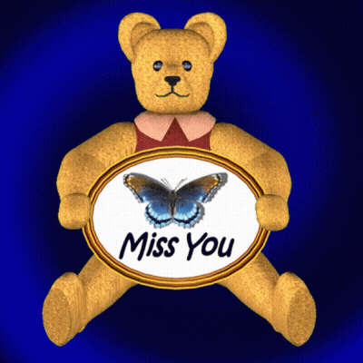 A Teddy Bear Holding A Sign That Says " Miss You " GIF