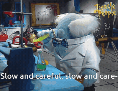A Teddy Bear In A Lab Coat With The Words Slow And Careful GIF