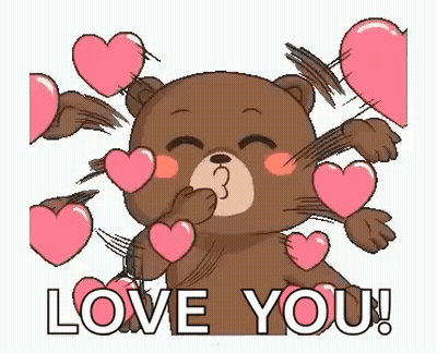 A Teddy Bear Is Blowing A Kiss With Hearts Coming Out Of His Mouth . GIF