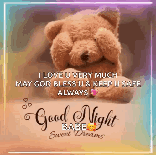 A Teddy Bear Is Covering Its Eyes With Its Paws And A Good Night Message . GIF
