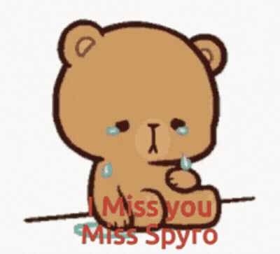 A Teddy Bear Is Crying With The Words " I Miss You Miss Spyro " Below It GIF