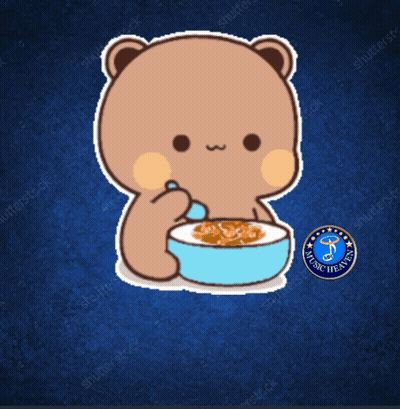 A Teddy Bear Is Eating From A Bowl With The Words Dinner Time Written Below It GIF