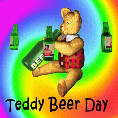 A Teddy Bear Is Holding A Bottle Of Beef A Bird Beer GIF