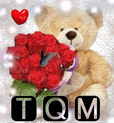 A Teddy Bear Is Holding A Bouquet Of Red Roses With A Butterfly And A Heart Behind It GIF