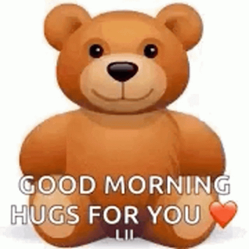 A Teddy Bear Is Holding A Heart And Saying Good Morning Hugs For You . GIF