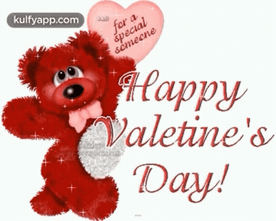 A Teddy Bear Is Holding A Heart Shaped Balloon And Says Happy Valentine 'S Day . GIF