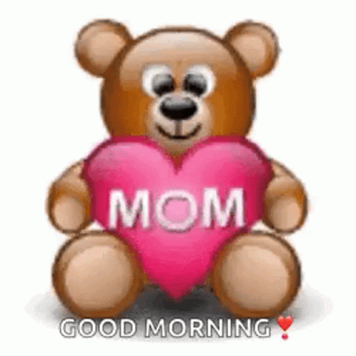 A Teddy Bear Is Holding A Pink Heart That Says Mom . GIF