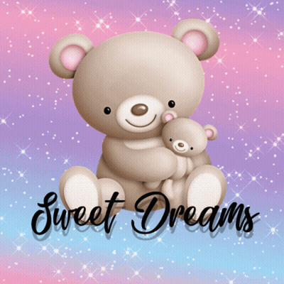 A Teddy Bear Is Holding A Smaller Teddy Bear With The Words Sweet Dreams Written Below It GIF