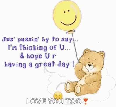 A Teddy Bear Is Holding A Yellow Balloon With A Smiley Face GIF