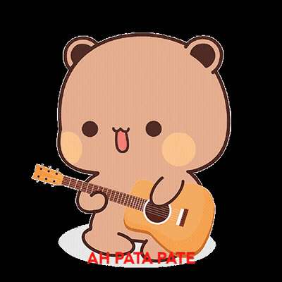 A Teddy Bear Is Holding An Acoustic Guitar With Ah Pata Pate Written Below It GIF